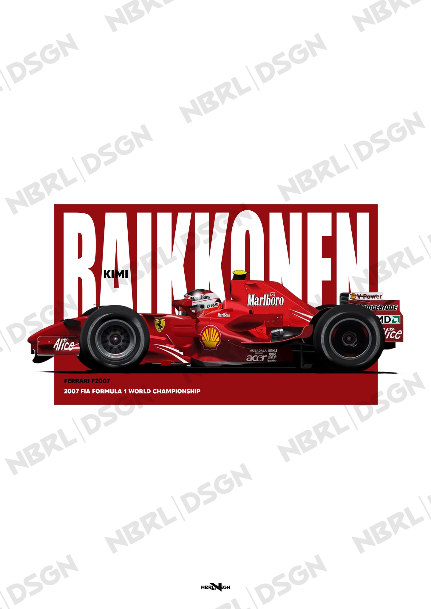 2007 Kimi Raikkonen Ferrari F2007 - Wall Art Poster
