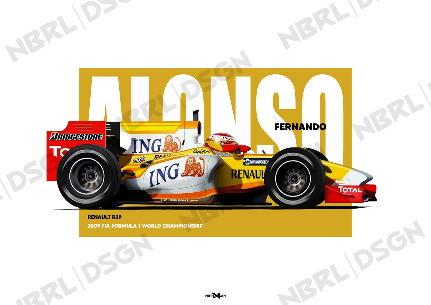 2009 Fernando Alonso Renault R29 – Wall Art Poster