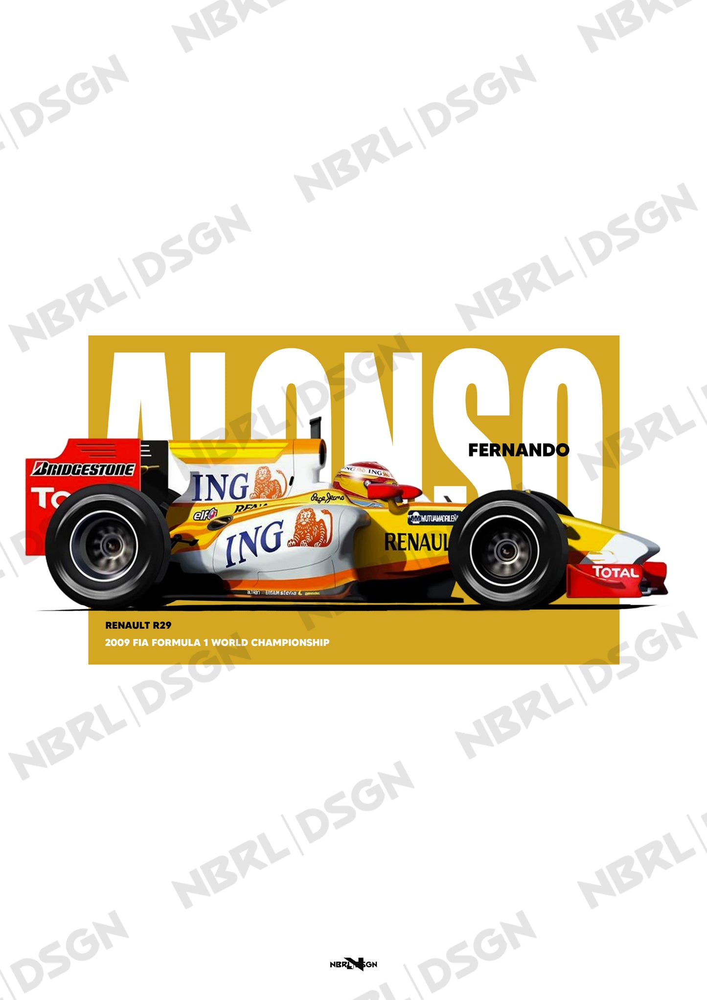 2009 Fernando Alonso Renault R29 – Wall Art Poster