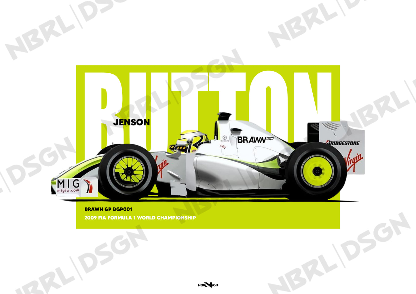 2009 Jenson Button Brawn GP BGP001 – Wall Art Poster