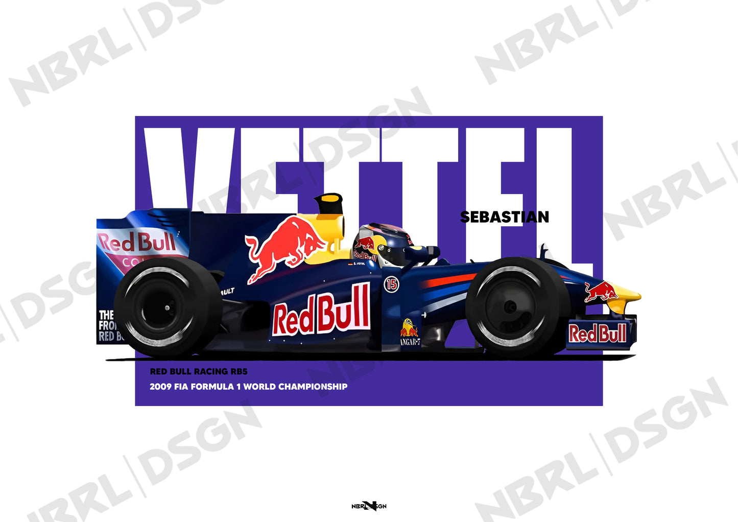 2009 Sebastian Vettel Red Bull Racing RB5 - Wall Art Poster