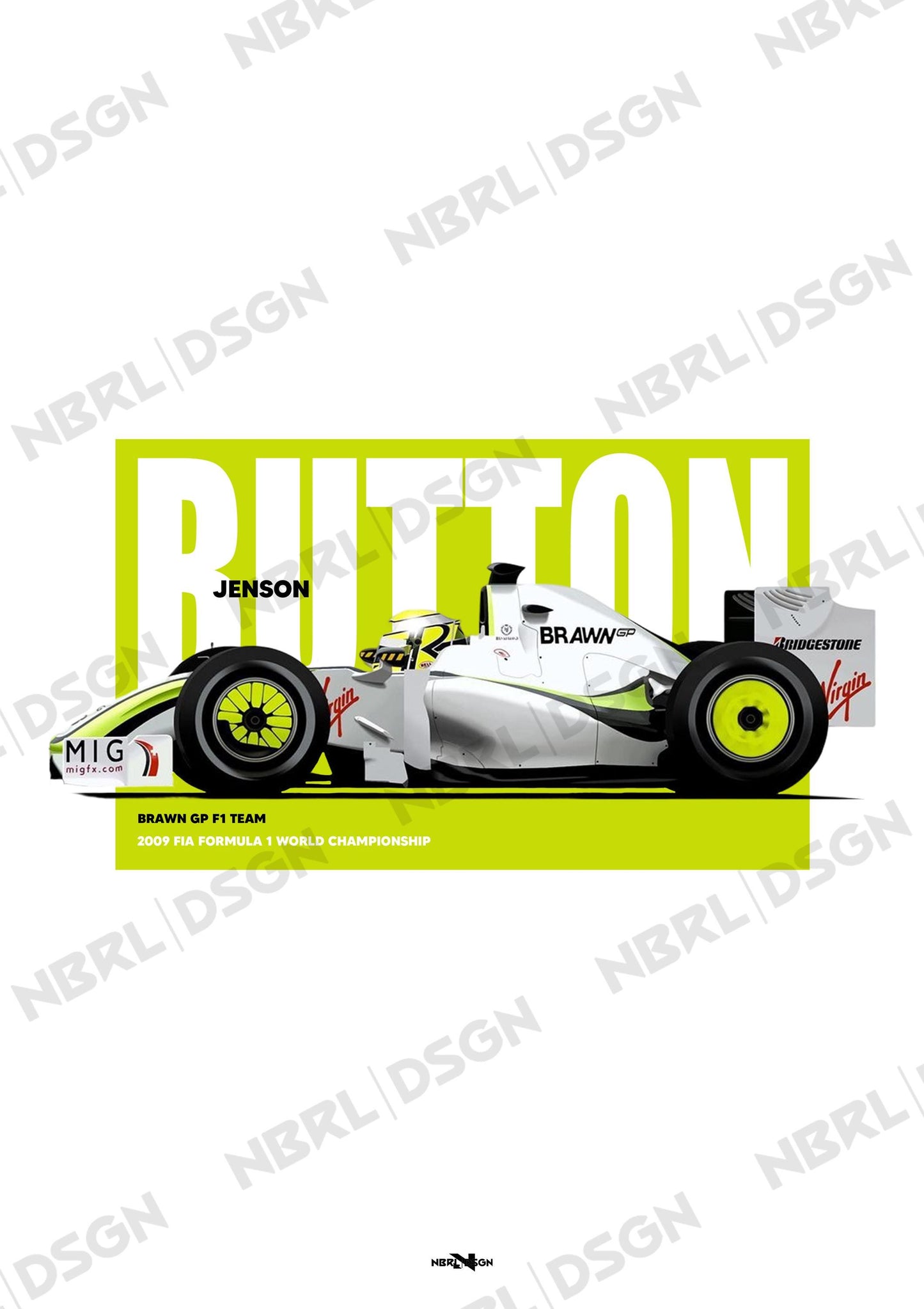 2009 Jenson Button Brawn GP BGP001 – Wall Art Poster